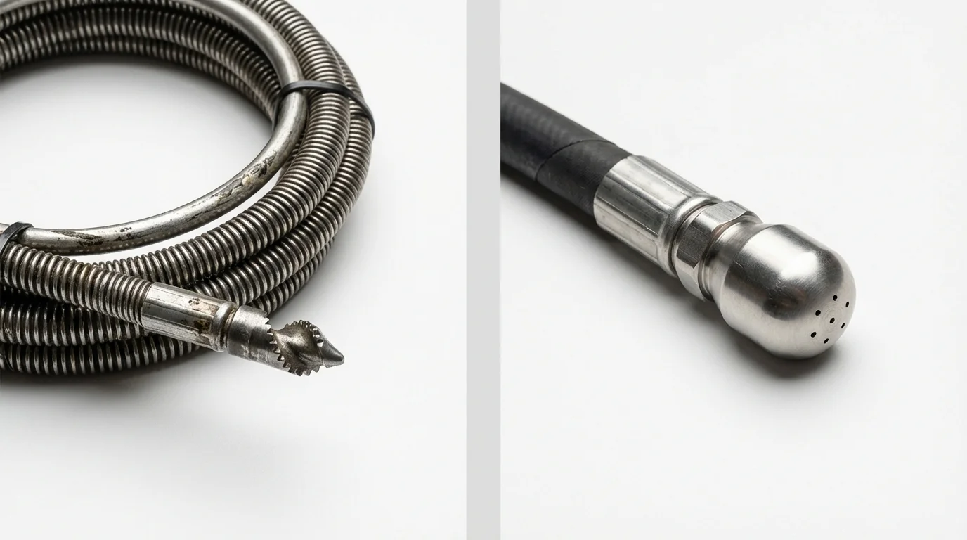 Drain snake cable and hydro jetting nozzle used for drain cleaning in Smyrna, GA
