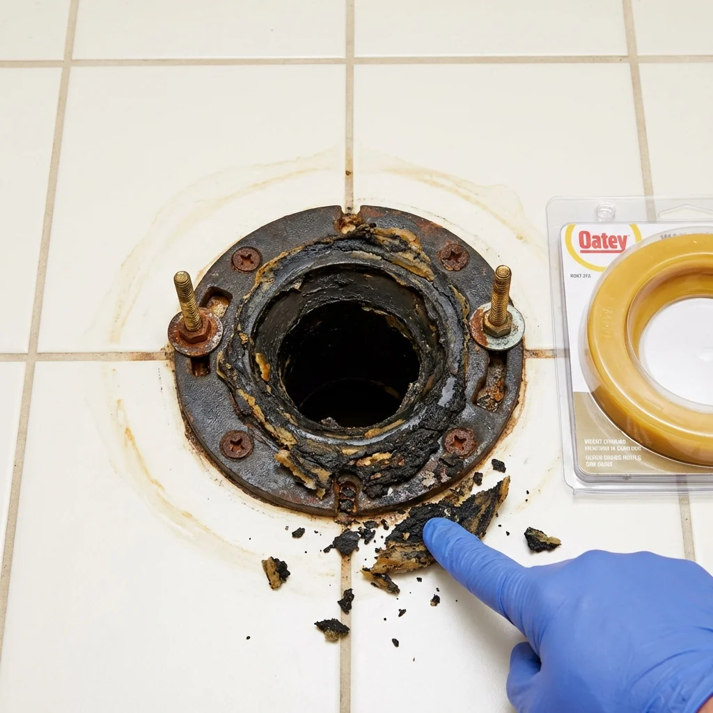 Failed wax ring showing water seepage at the base of a toilet in a Smyrna, GA home